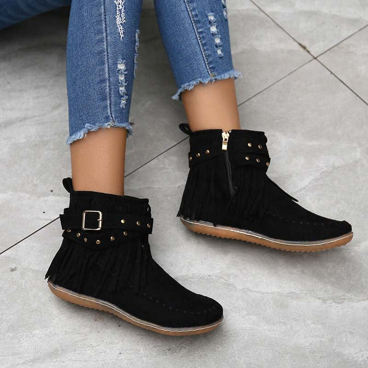 Drune | Boho Stiefelette Mit Fransen Und Schnallen Für Damen