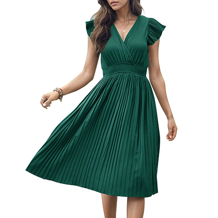 Damen Midikleid mit elegantem Plisseedetail und V-Ausschnitt W&W Mode