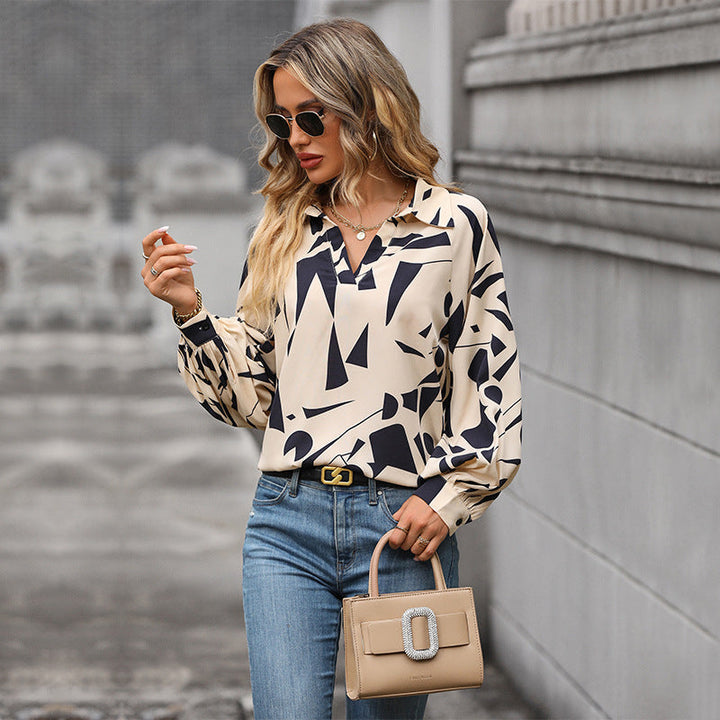 Damen Bluse mit auffälligem grafischem Design und voluminösen Ärmeln W&W Mode