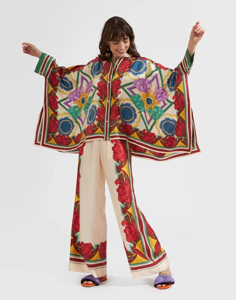 Damen Boho-Set mit Kimono-Oberteil und weit geschnittener Hose