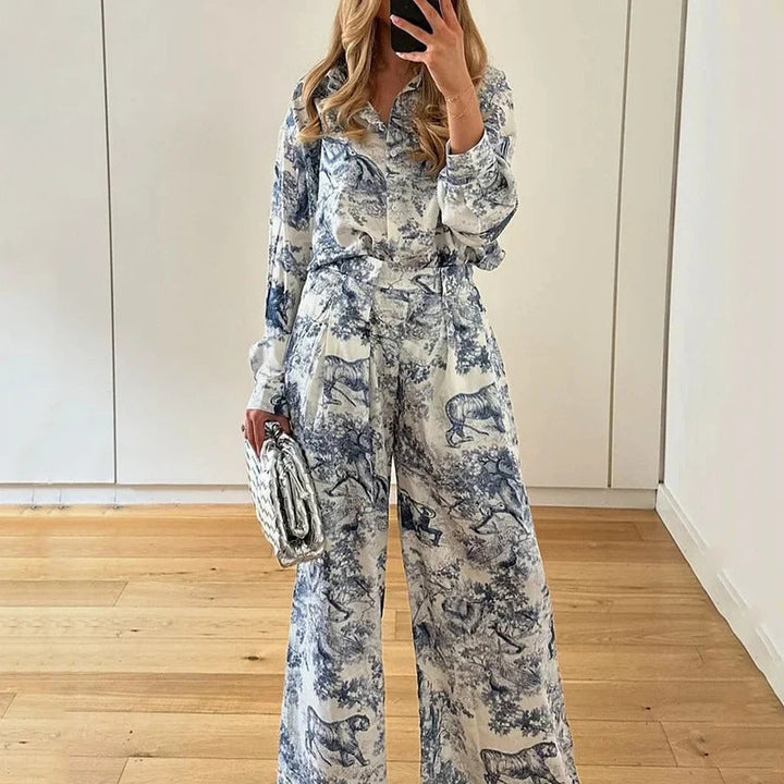 Damen Elegantes und bequemes Zweiteiler-Set mit kunstvollem Druck W&W Mode