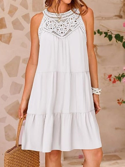 Damen Luftiges Sommerkleid mit Spitzenbesatz und weit geschnittenem Saum W&W Mode