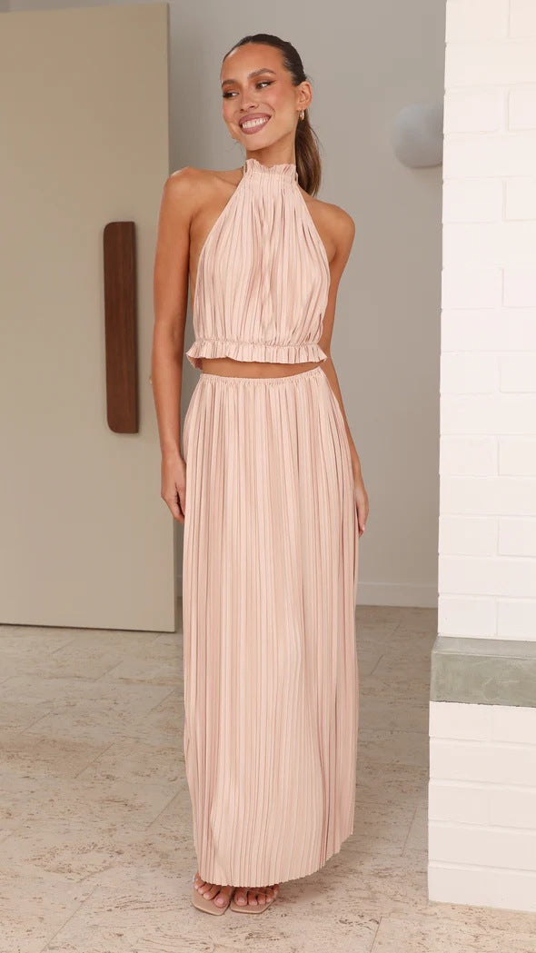 Damen Maxikleid mit raffiniertem Faltenwurf und elegantem Halterdesign Drune