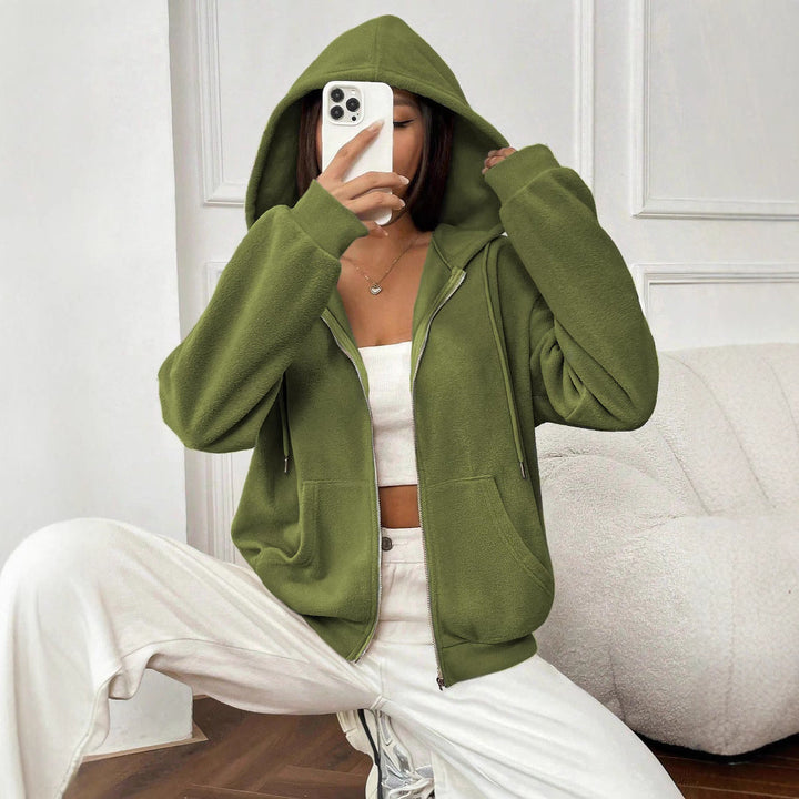 Damen Fleecejacke mit kapuze und praktischen Taschen W&W Mode