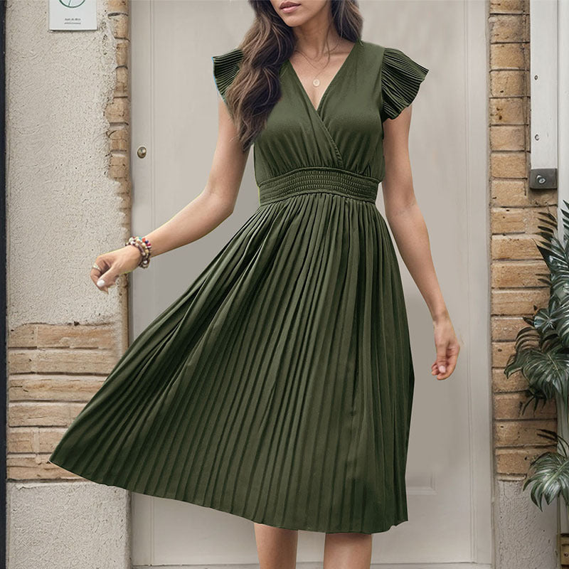 Damen Midikleid mit elegantem Plisseedetail und V-Ausschnitt W&W Mode