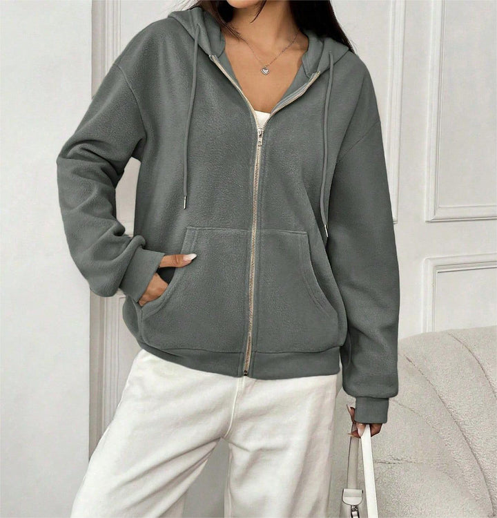 Damen Fleecejacke mit kapuze und praktischen Taschen W&W Mode