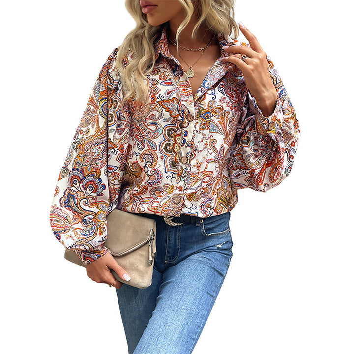 Damen Bluse mit auffälligem Paisleymuster und voluminösen Puffärmeln W&W Mode