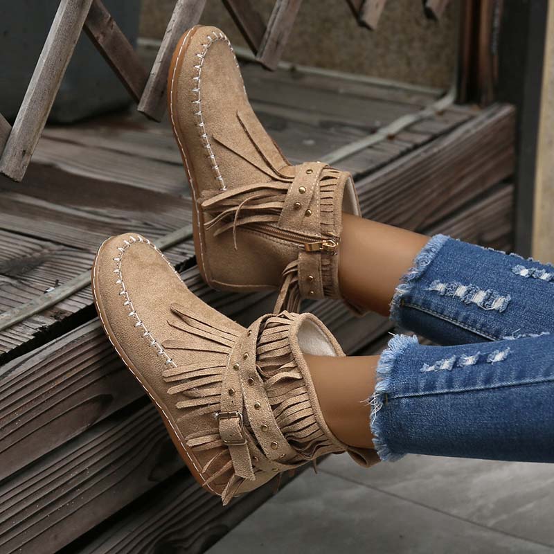 Drune | Boho Stiefelette Mit Fransen Und Schnallen Für Damen