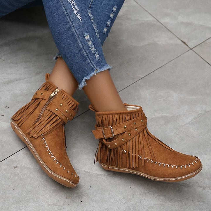Drune | Boho Stiefelette Mit Fransen Und Schnallen Für Damen