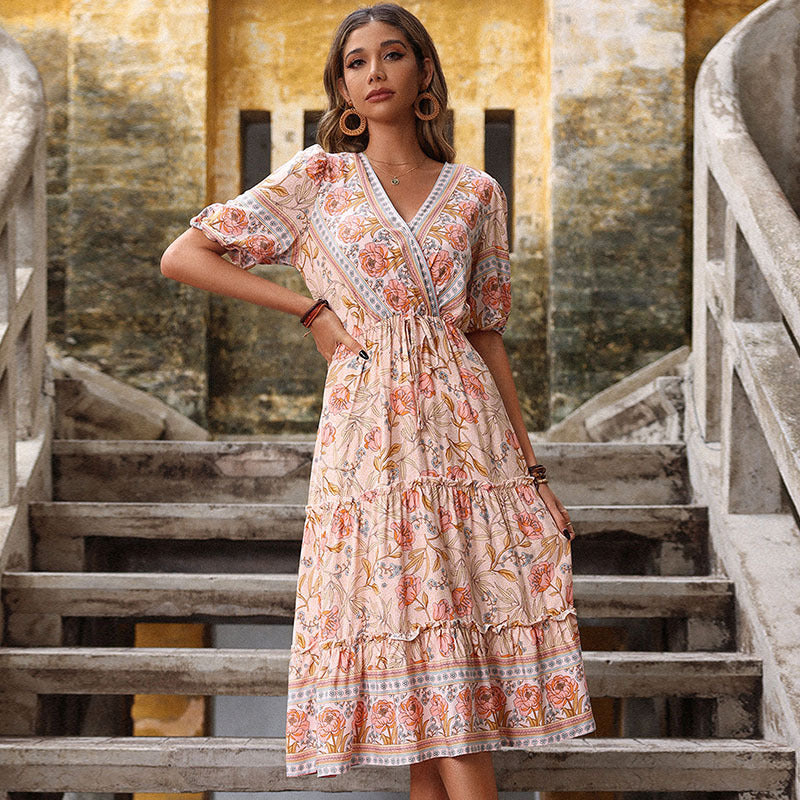 Damen Maxikleid mit floralen Mustern und Rüschen W&W Mode