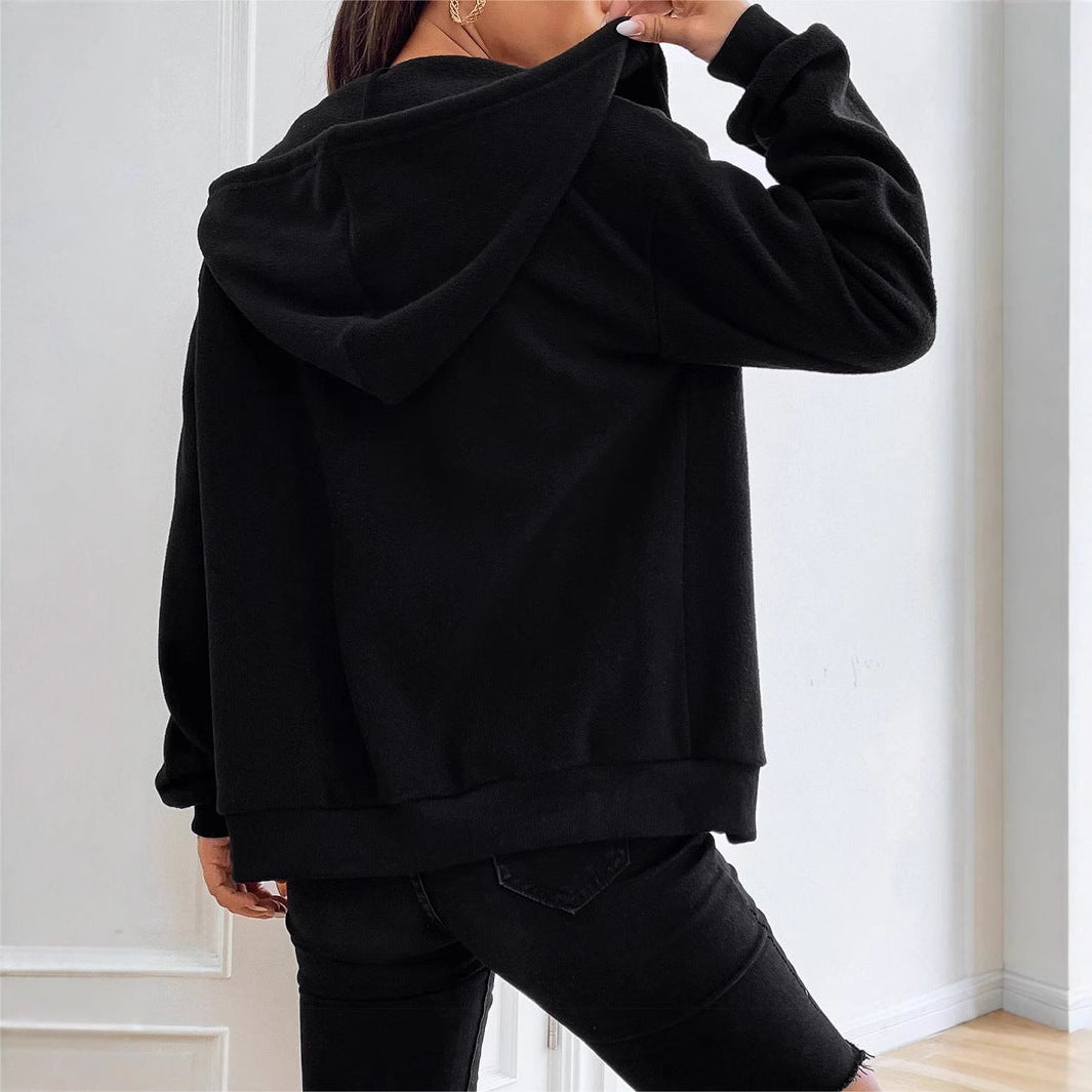 Damen Fleecejacke mit kapuze und praktischen Taschen W&W Mode
