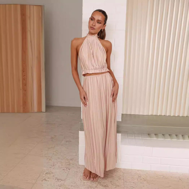 Damen Maxikleid mit raffiniertem Faltenwurf und elegantem Halterdesign Drune