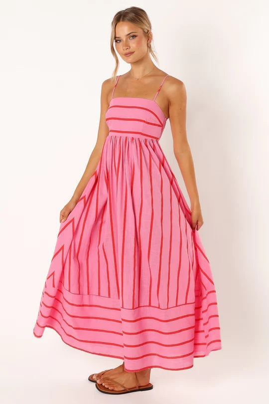 Damen Maxikleid aus gestreiftem Baumwollstoff W&W Mode