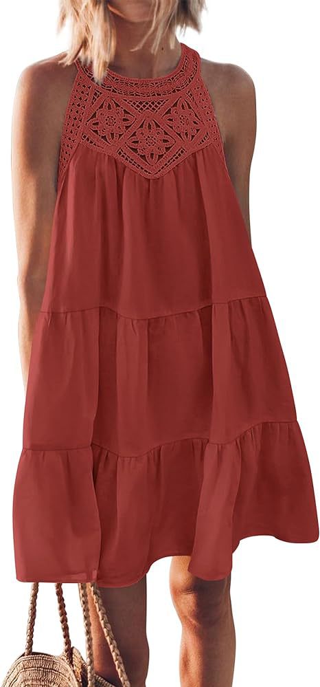 Damen Luftiges Sommerkleid mit Spitzenbesatz und weit geschnittenem Saum W&W Mode
