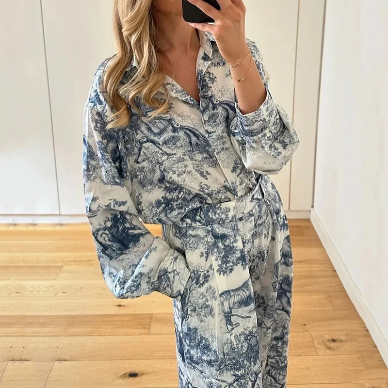 Damen Elegantes und bequemes Zweiteiler-Set mit kunstvollem Druck W&W Mode