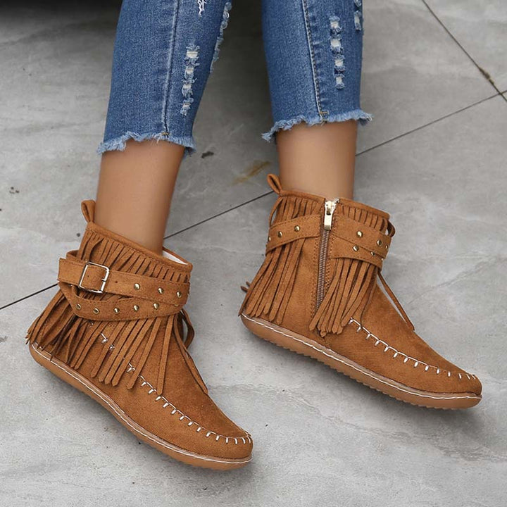 Drune | Boho Stiefelette Mit Fransen Und Schnallen Für Damen