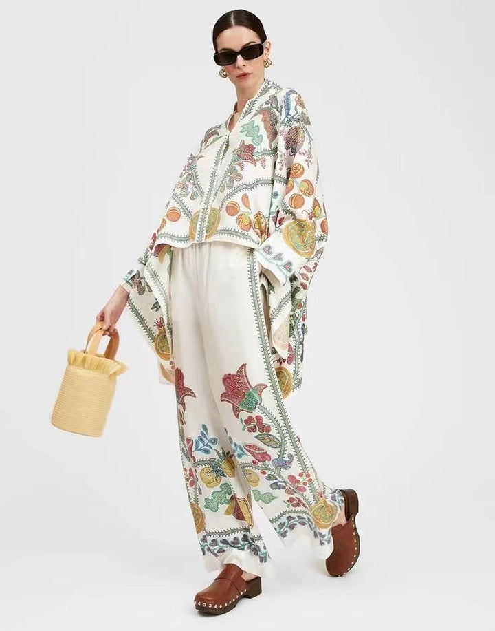 Damen Boho-Set mit Kimono-Oberteil und weit geschnittener Hose
