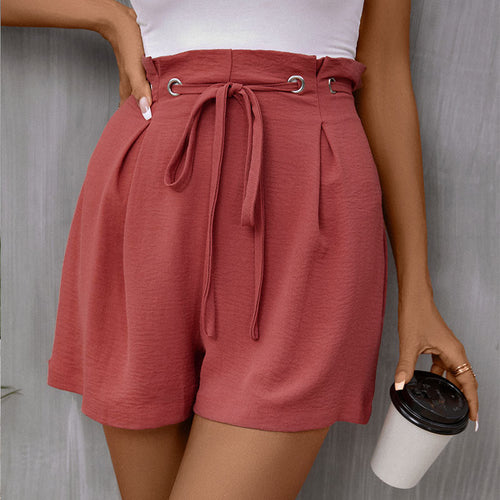 Damen elegante High-Waist Shorts mit dekorativem Kordelzug W&W Mode