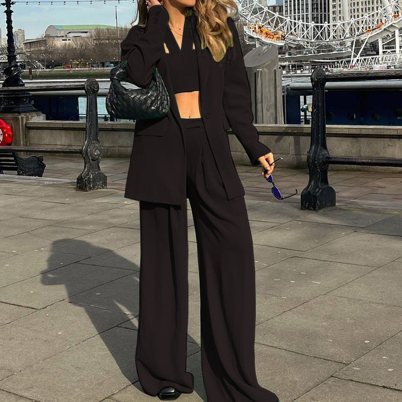 Damen Mode Set mit weitem Blazer und cropped Top W&W Mode