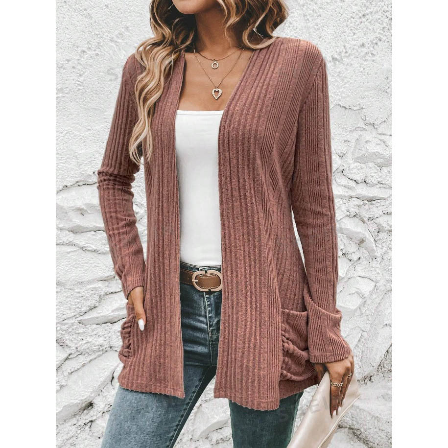 Damen Feinstrickjacke mit tiefem V-Ausschnitt und praktischen Taschen Drune