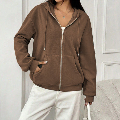 Damen Fleecejacke mit kapuze und praktischen Taschen W&W Mode