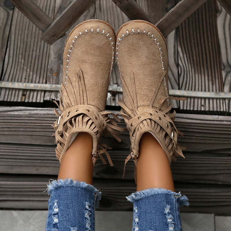 Drune | Boho Stiefelette Mit Fransen Und Schnallen Für Damen