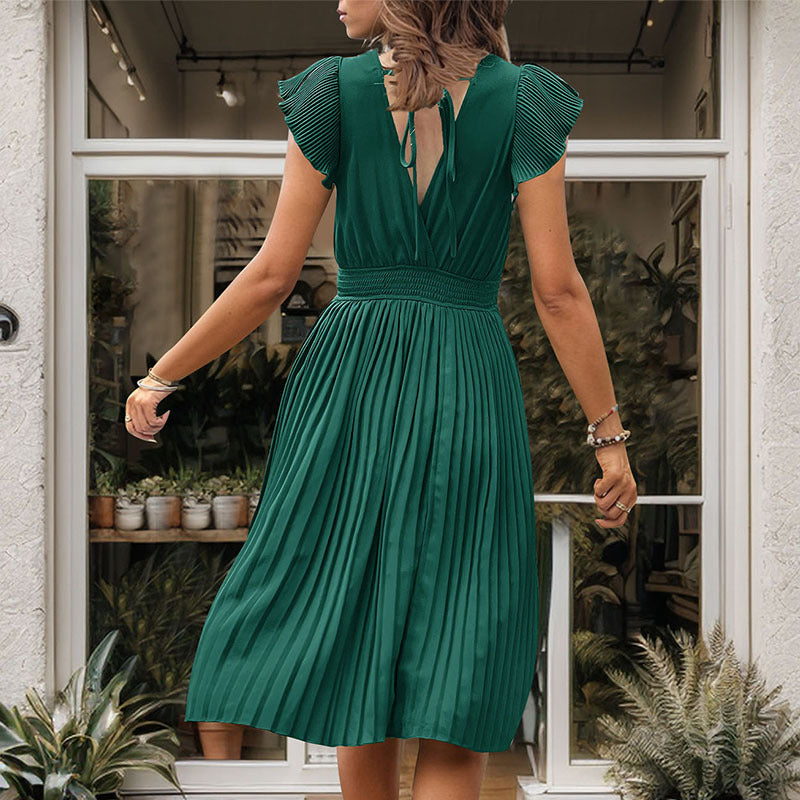 Damen Midikleid mit elegantem Plisseedetail und V-Ausschnitt W&W Mode