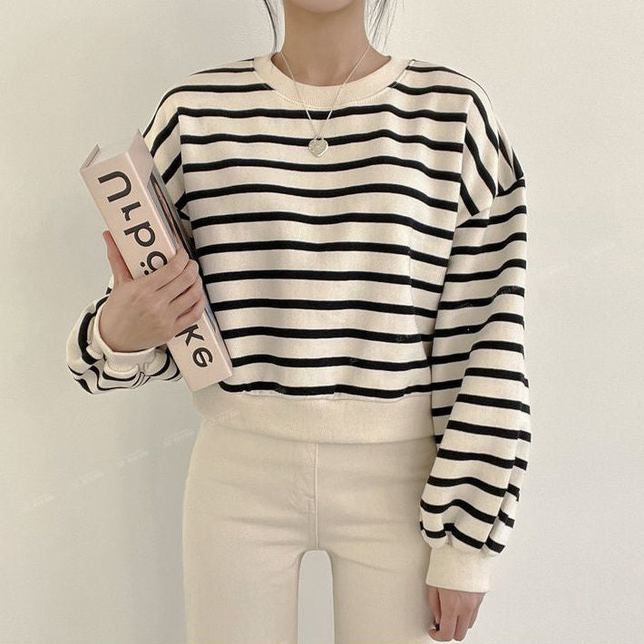 Damen lässiger Sweatshirt mit modernem Streifenmuster und Rundhalsausschnitt W&W Mode