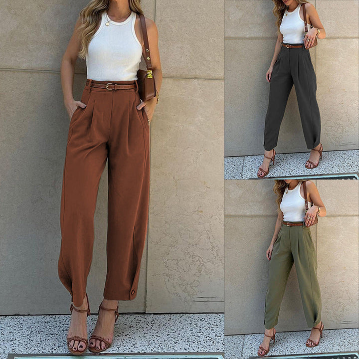 Damen Hochtaillen Hose mit eleganten Falten und praktischen Taschen W&W Mode
