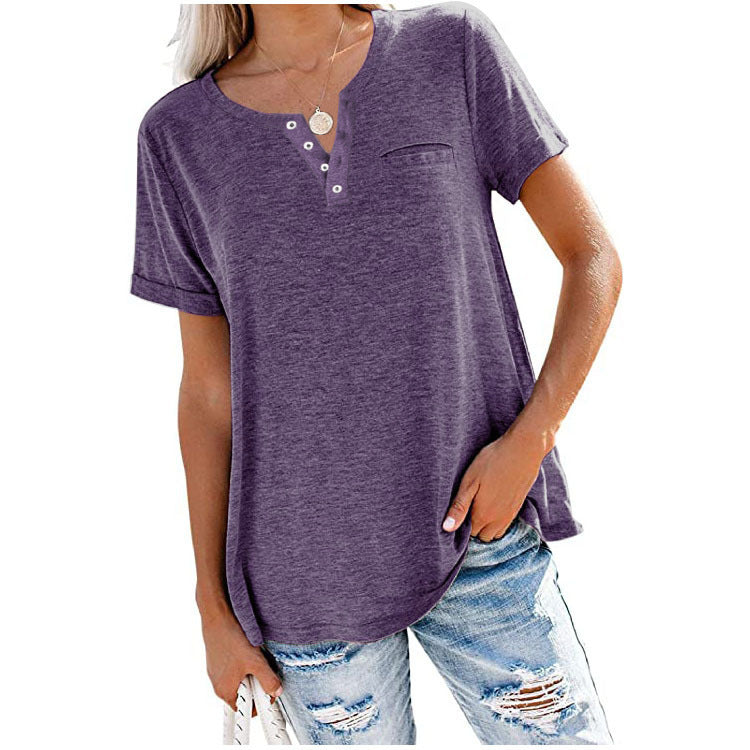 Damen Freizeit T-Shirt mit Knopfleiste und Brusttasche W&W Mode