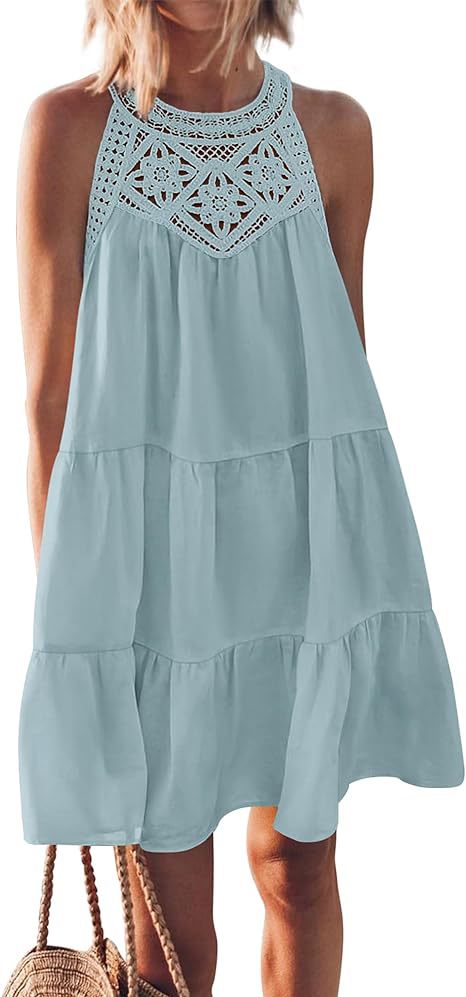 Damen Luftiges Sommerkleid mit Spitzenbesatz und weit geschnittenem Saum W&W Mode