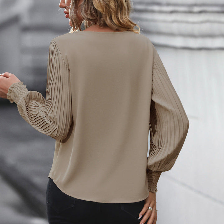Damen Bluse mit voluminösen Plisseeärmeln und elegantem V-Ausschnitt W&W Mode