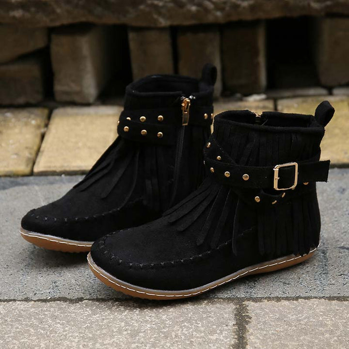 Drune | Boho Stiefelette Mit Fransen Und Schnallen Für Damen
