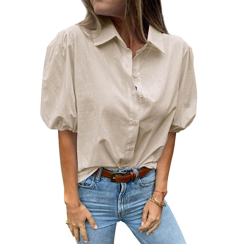 Damen Bluse mit Puffärmeln und klassischem Kragen W&W Mode