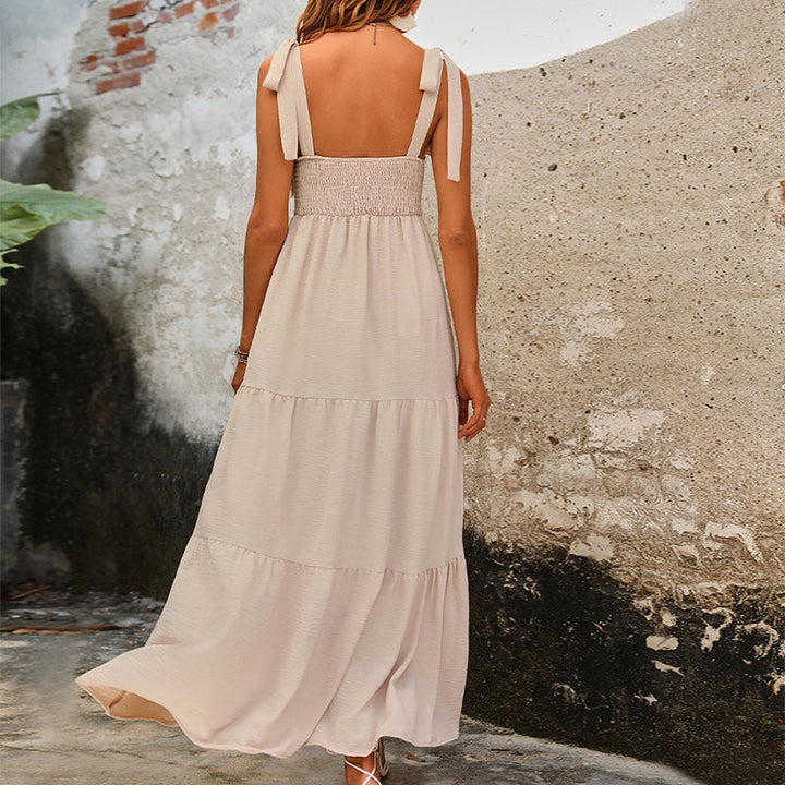Damen Maxikleid mit verstellbaren Trägern und voluminösem Rock W&W Mode