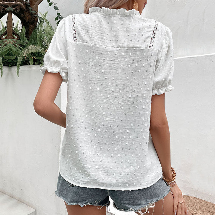 Damen Bluse mit dekorativem Spitzenbesatz und Knopfdetails W&W Mode
