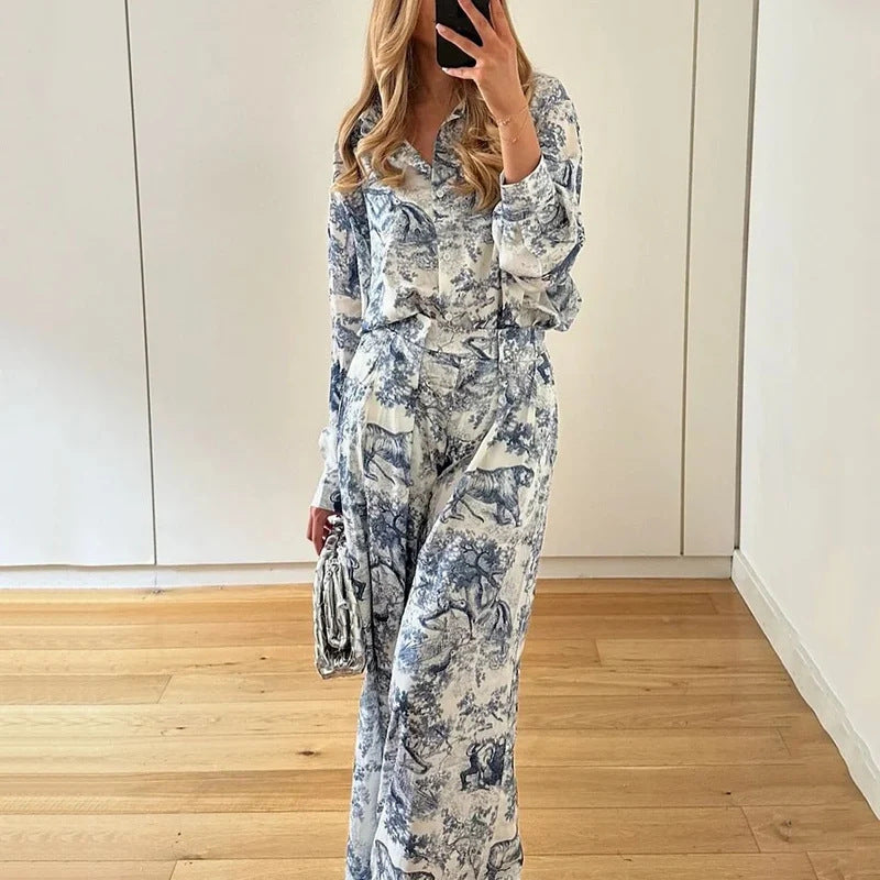 Damen Elegantes und bequemes Zweiteiler-Set mit kunstvollem Druck W&W Mode