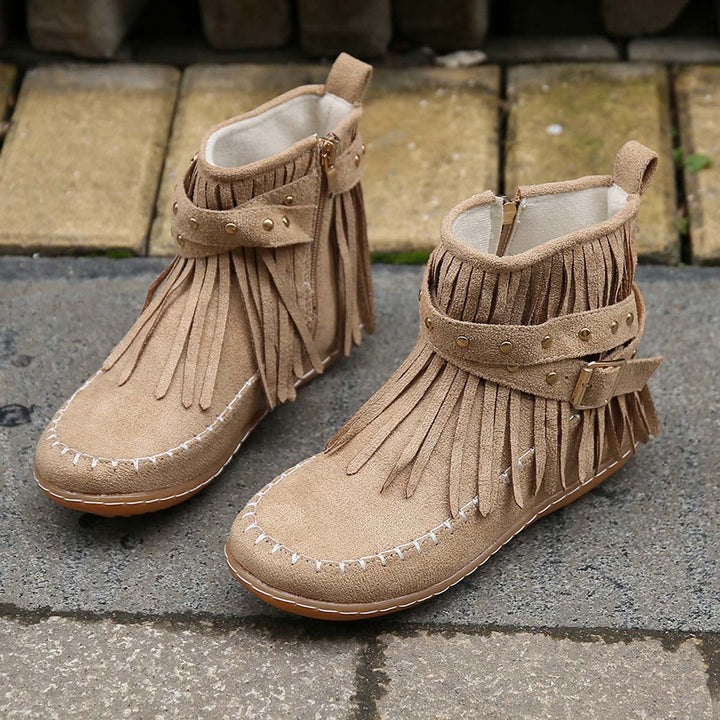 Drune | Boho Stiefelette Mit Fransen Und Schnallen Für Damen