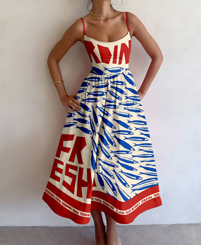 Damen Midi-Kleid mit auffälligem Grafikdruck und schwingendem Rock W&W Mode