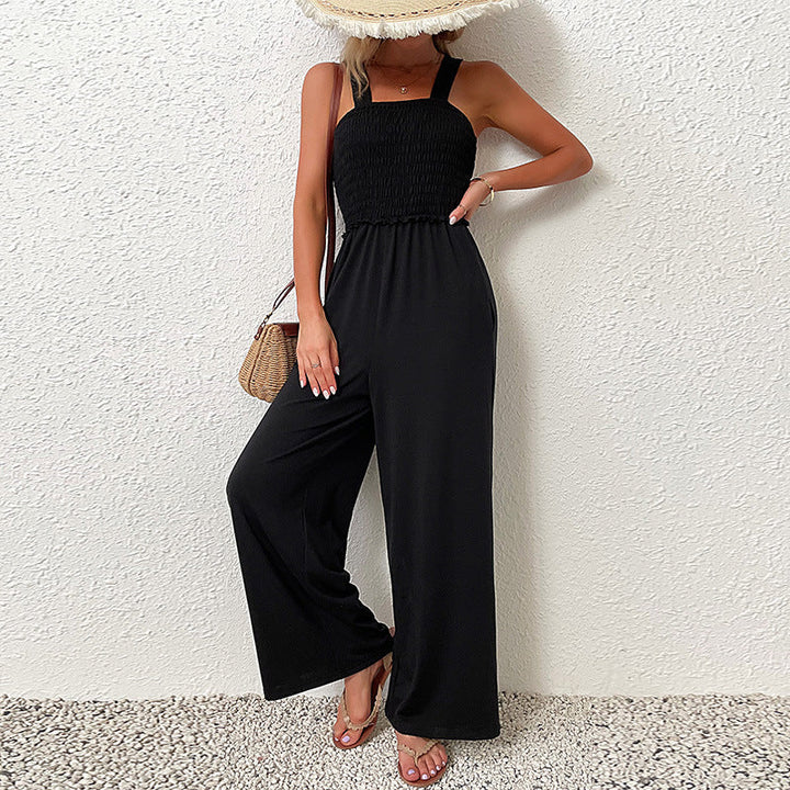 Damen Wildleder Jumpsuit mit schmalem Gummibund und eleganten Trägern W&W Mode