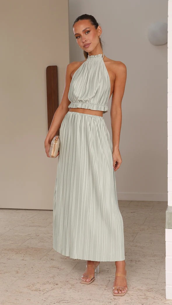 Damen Maxikleid mit raffiniertem Faltenwurf und elegantem Halterdesign Drune