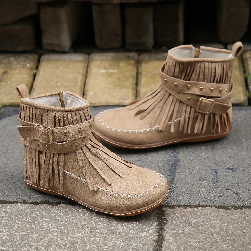 Drune | Boho Stiefelette Mit Fransen Und Schnallen Für Damen
