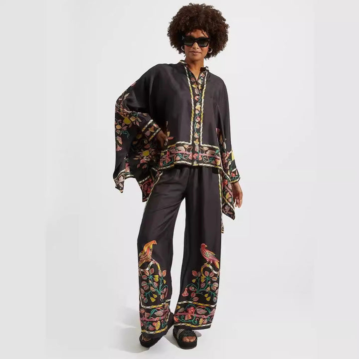 Damen Boho-Set mit Kimono-Oberteil und weit geschnittener Hose