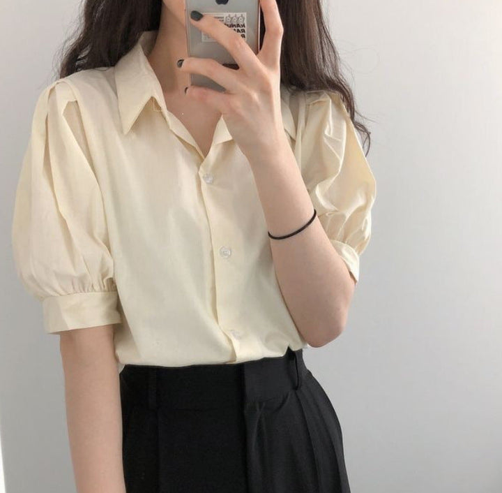 Damen Bluse mit Puffärmeln und klassischem Kragen W&W Mode