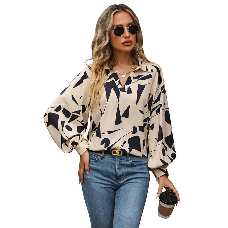 Damen Bluse mit auffälligem grafischem Design und voluminösen Ärmeln W&W Mode