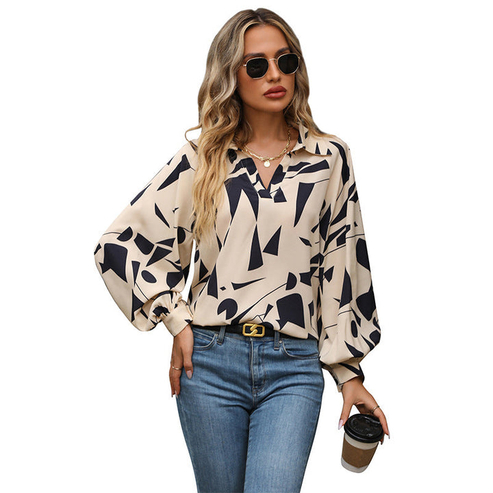 Damen Bluse mit auffälligem grafischem Design und voluminösen Ärmeln W&W Mode
