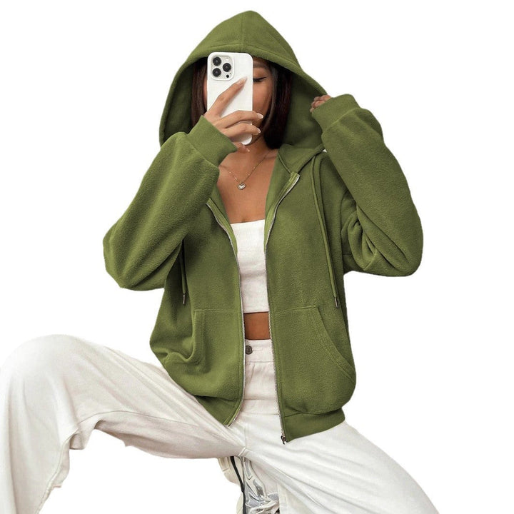 Damen Fleecejacke mit kapuze und praktischen Taschen W&W Mode