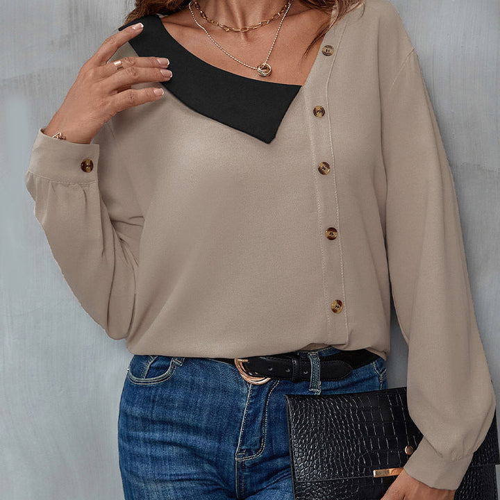 Damen Bluse mit asymmetrischem Kragen und Knopfdetails W&W Mode