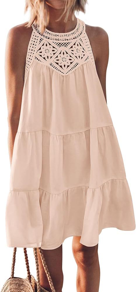 Damen Luftiges Sommerkleid mit Spitzenbesatz und weit geschnittenem Saum W&W Mode