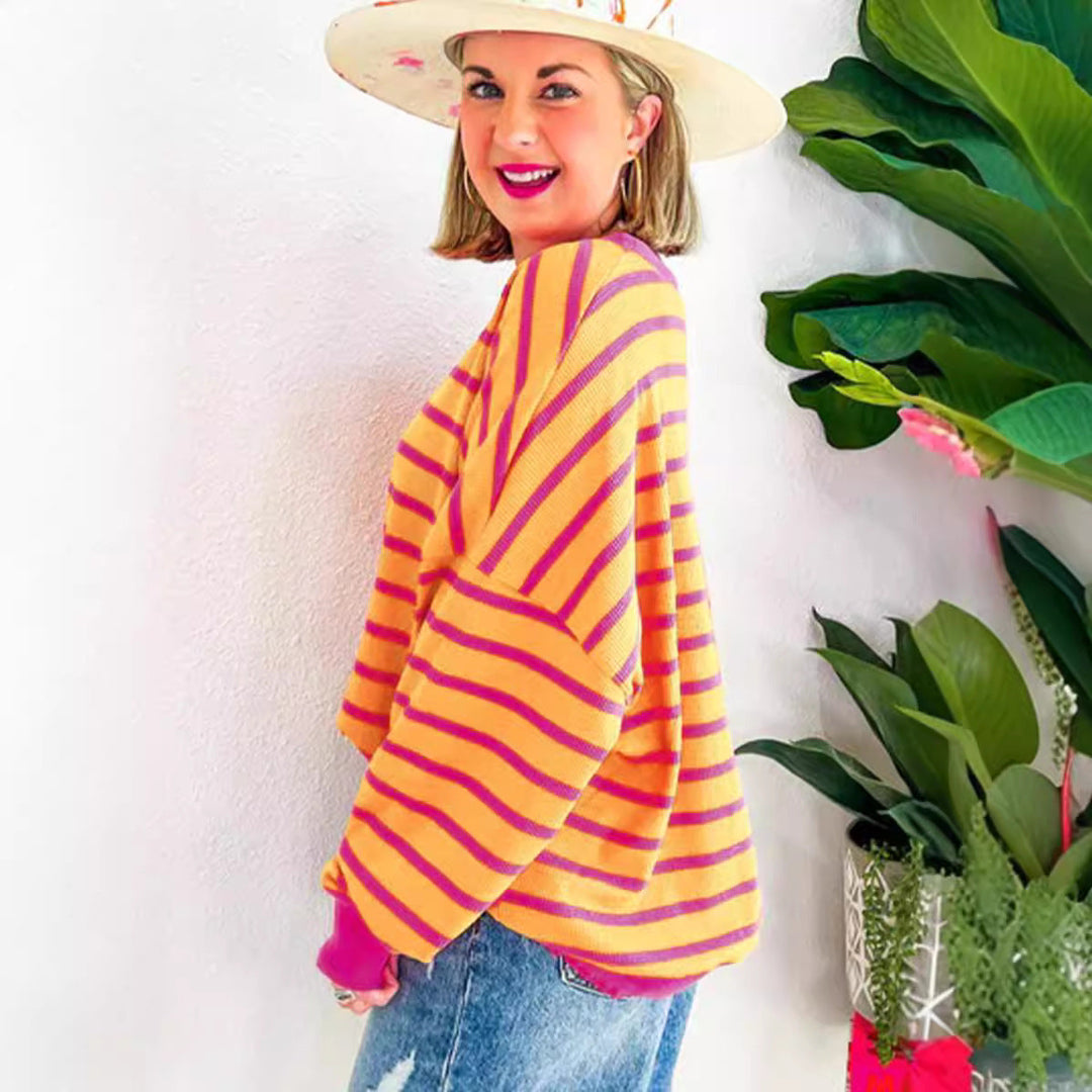 Damen lässiger und bequemer Pullover mit strukturiertem Rippenmuster und weitem Schnitt W&W Mode